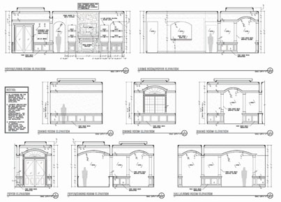 custom home design, wainscoting, crown molding, arches, columns